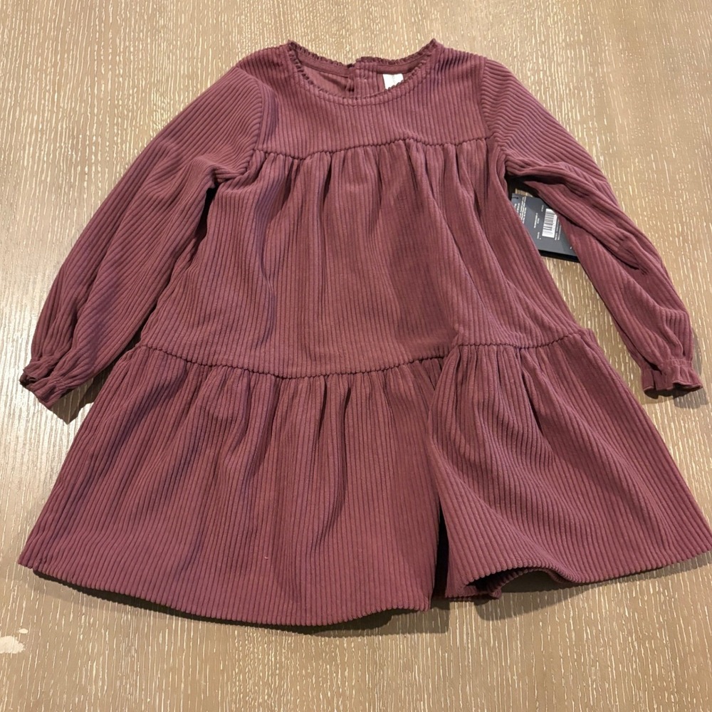 Modern Moments Gerber Girls 4T Ribbed Long Sleeve Dress Burgundy Boho Tiered NWT